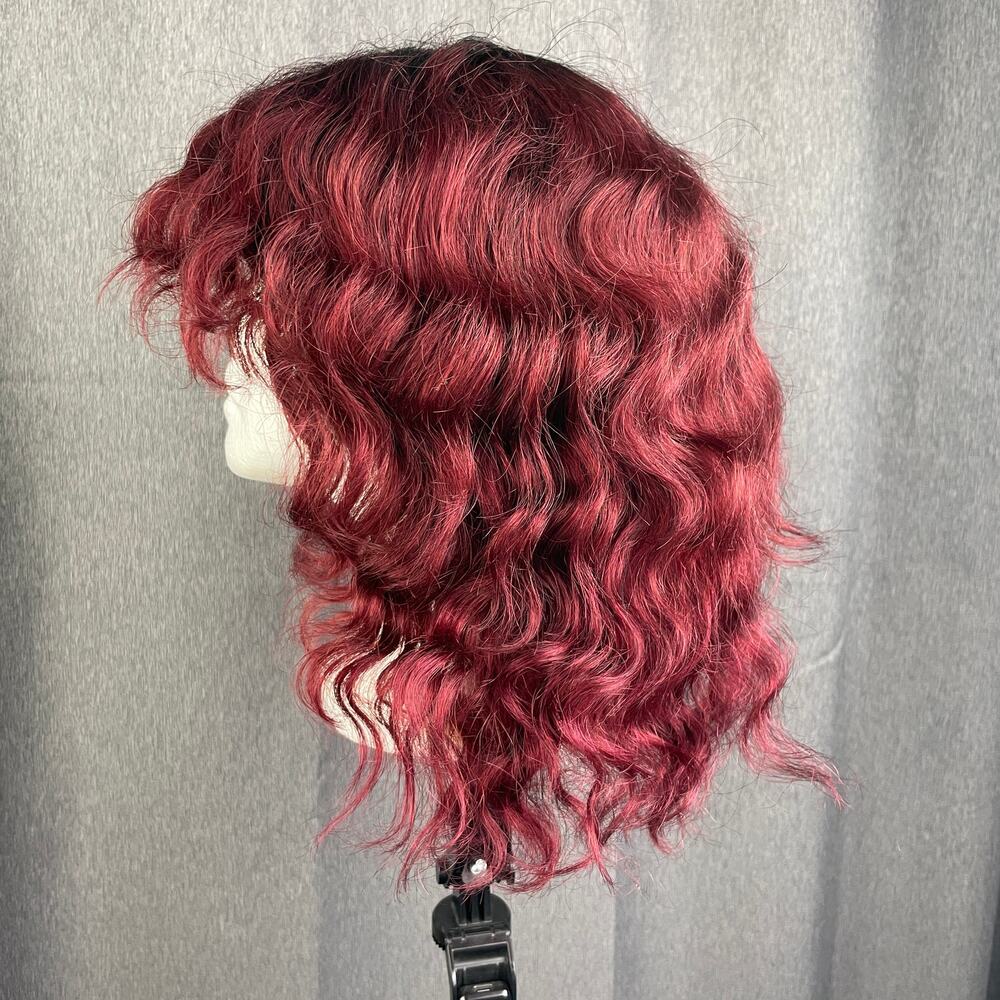 Shake-N-Go Burgundy Wavy Synthetic Wig Medium Length Adjustable Cap Hairpiece